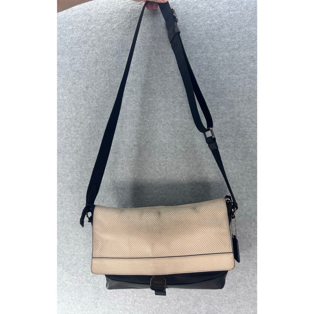 Coach Bike Bag Off White Leather & Black Nylon Messenger Bag Adj. Strap F71968 - Picture 3 of 16